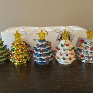 Mr Christmas Set of Five Festive Ceramic Christmas Tree Ornament Collection